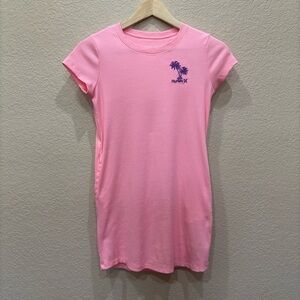 Hurley Girls Neon Pink Summer Short Sleeve Dress Palm Tree Logo Embroidery 10/12